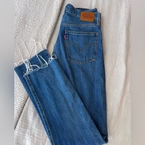 Blue Denim 501 Levi's Jeans with Frayed Hem